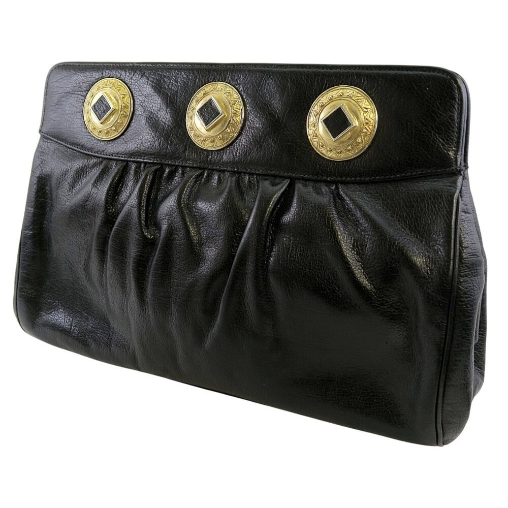 Black Leather Shoulder Bag Vintage 1980s Linda Allard Ellen Tracy Purse Clutch - Picture 3 of 7